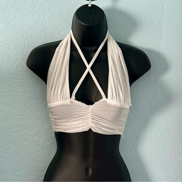 Unbranded White Mesh Cropped Halter Top Size Small - Picture 1 of 5